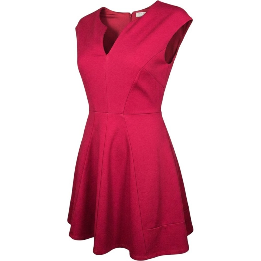 Halston Heritage Red V-Neck Fit and Flare Mini Dress Size 6 Sleeveless Cocktail